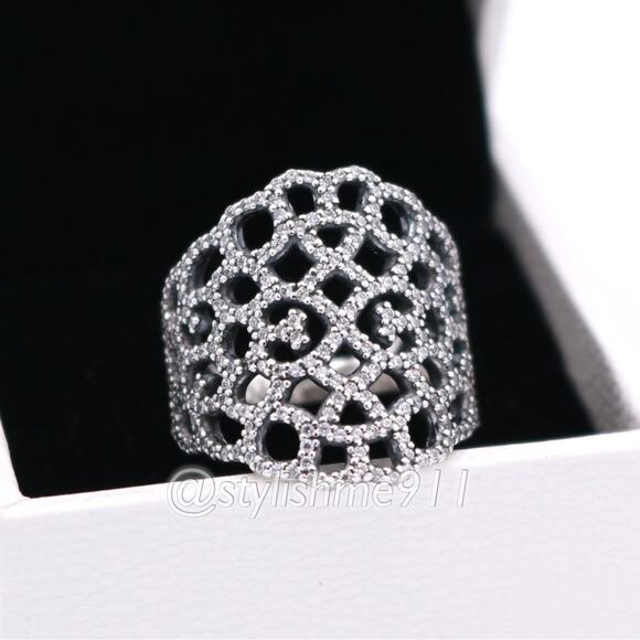 Vintage Authentic Pandora Silver Shimmering Lace Ring - 190907CZ - Picture 2 of 14
